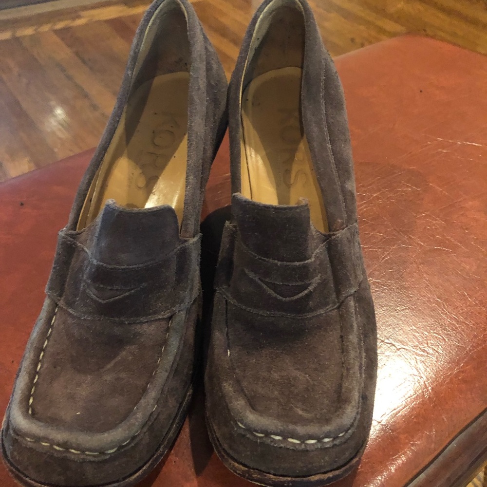 Brown wedge slip on shoes